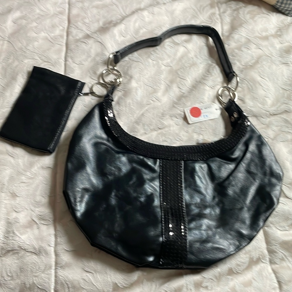 5015. Black Sequin Handbag with‎ Matching Pouch